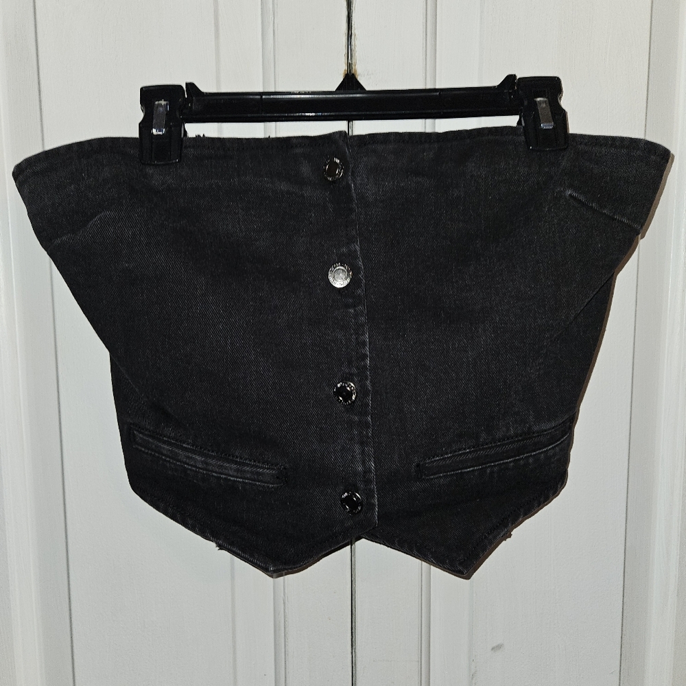 PrettyLittleThing Washed Black Cropped Denim Corset Top women's size 12 tall